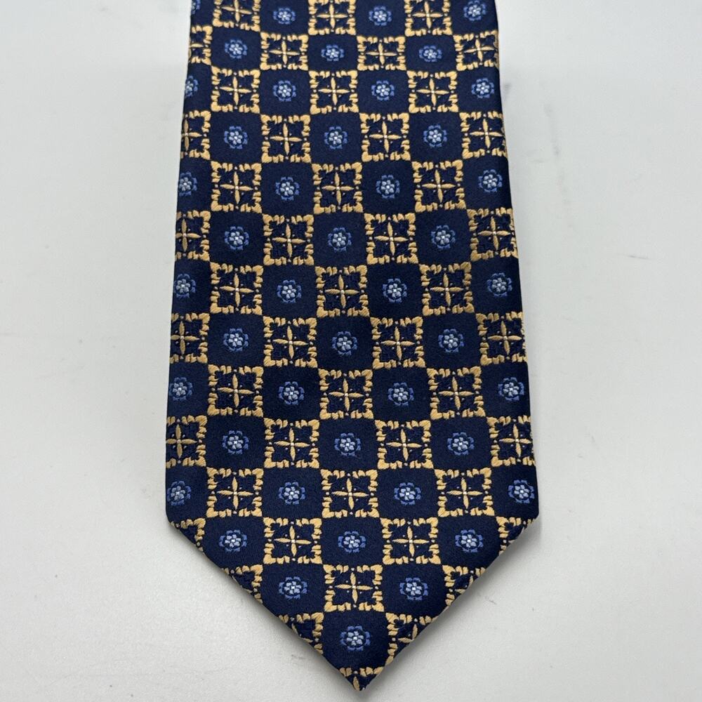 Astor & Black Textured Navy Blue Gold Iridescent 100% Silk Tie Floral 58x3.5